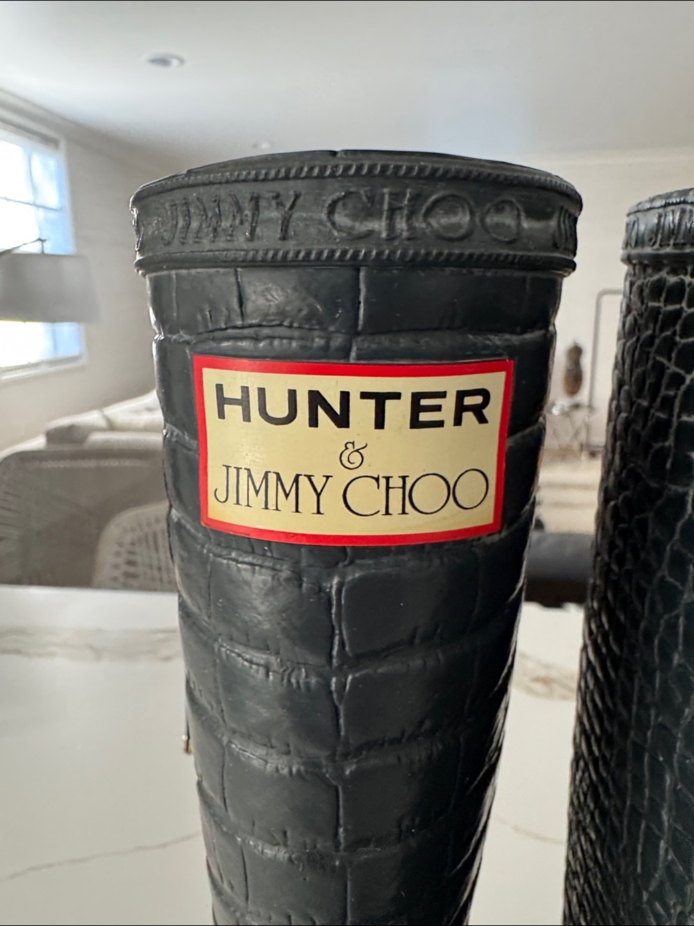 Jimmy Choo x Hunter Crocodile-Embossed Blue Rain Boots, - Picture 5 of 16